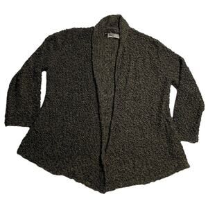 Habitat Cardigan Open Front Sweater Womens Large Textured Wool Blend Black Gold